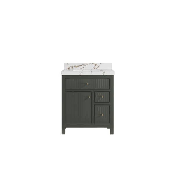 Sonoma 30 in. W x 22 in. D x 36 in. H Single Sink Bath Vanity in Pewter Green with 2 in. Viola Brown Quartz Top
