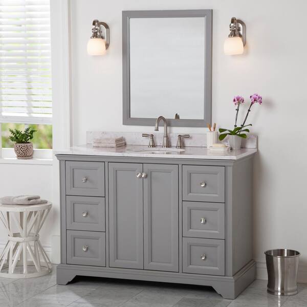 Home Decorators Collection Stratfield 49 in. W x 22 in. D Bathroom Vanity in Sterling Gray with Stone Effect Vanity Top in Pulsar with White Sink