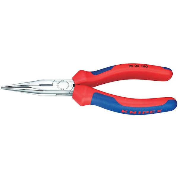 KNIPEX 6-1/4 in. Long Nose Pliers with Cutter Comfort Grip and Chrome Plating