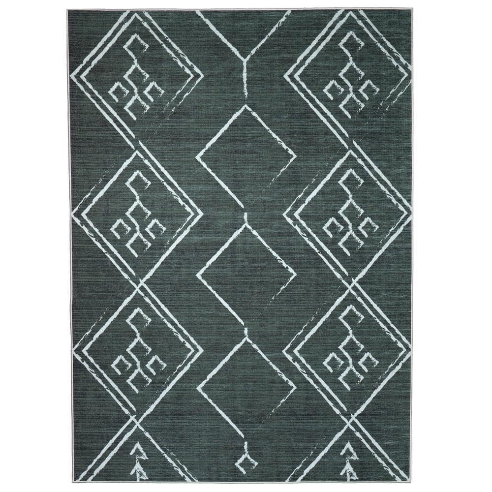 Aspen Green Creme 5 ft. 4 in. x 8 ft. Machine Washable Tribal Moroccan Bohemian Polyester Non-Slip Backing Area Rug price history on PriceWatchPro