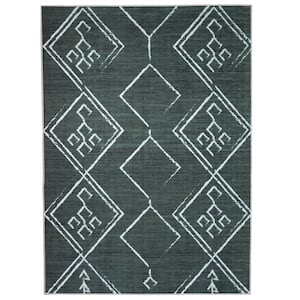 Aspen Green Creme 4 ft. x 6 ft. Machine Washable Tribal Moroccan Bohemian Polyester Non-Slip Backing Area Rug