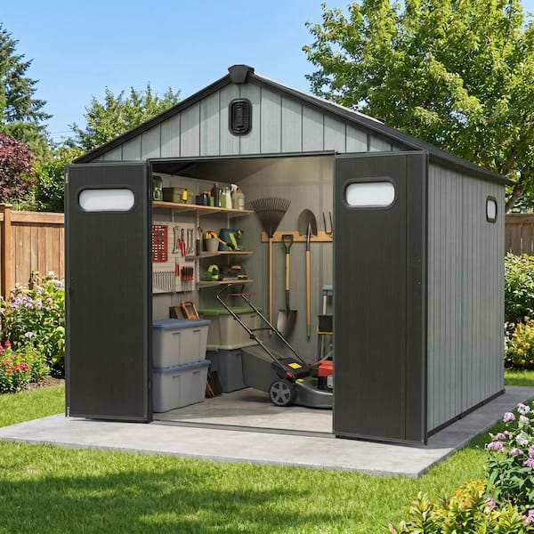 Sudzendf 8 ft. W x 10 ft. D Gray Resin Outdoor Storage Shed with