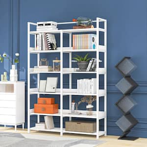 White 70.8 in. in. H x 13 in. in. W 6-Tier Open Storage Bookcase with Back and Side Panel and Adjustable Foot Pads