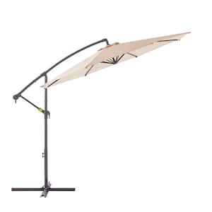 10 ft. Aluminum Patio Offset Umbrella Outdoor Cantilever Umbrella with Crank and Cross Bases in Beige