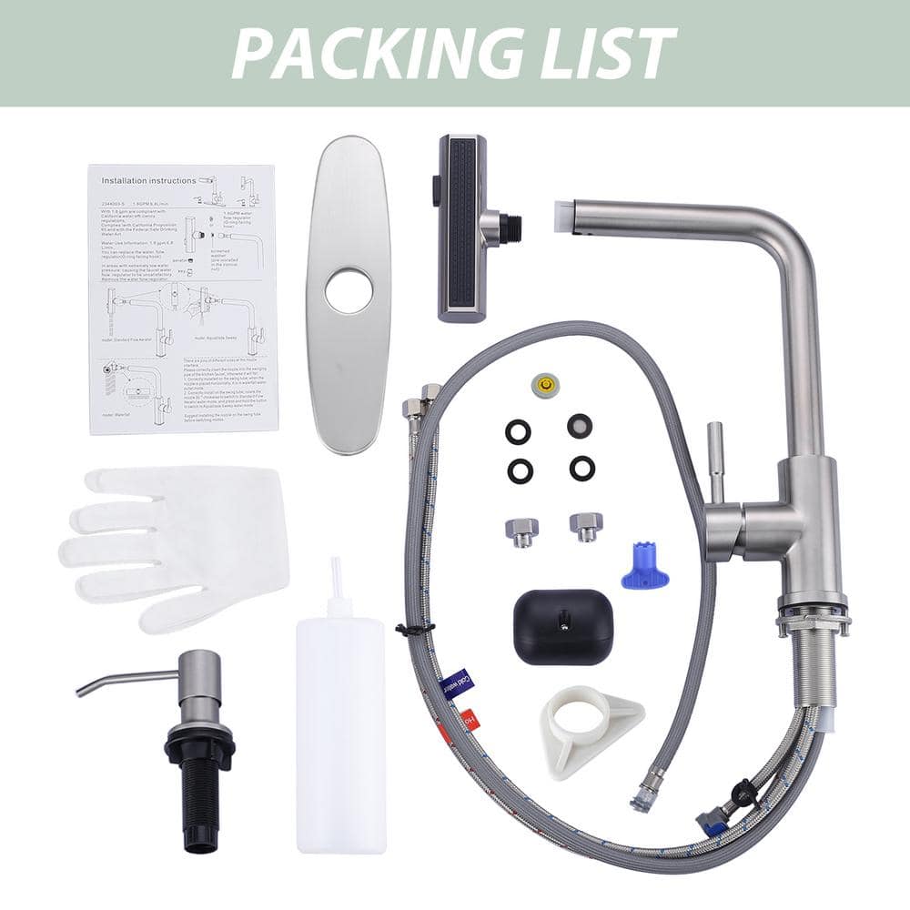 Brushed Nickel Stainless Steel Pull-Down Kitchen Faucet with Spray Modes