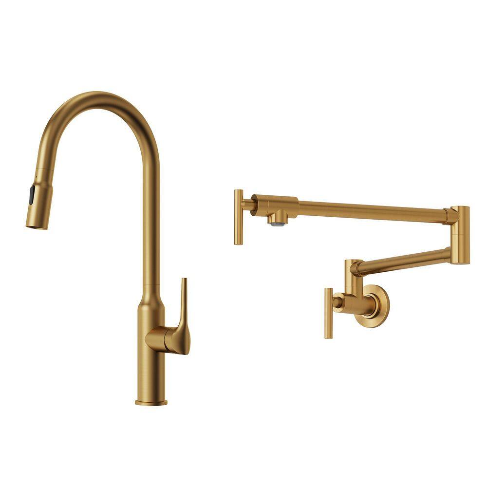 Wall Mount Pot Filler with 19.8 in. H Pull Down Sprayer Kitchen Faucet with in Brushed Gold price history on PriceWatchPro