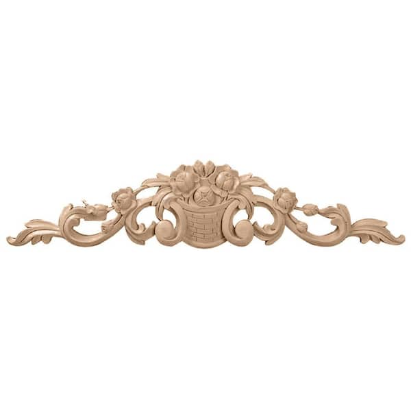 Ekena Millwork 1 in. x 36-1/2 in. x 6-1/4 in. Cherry Large Bradford Flower Basket Center with Scrolls