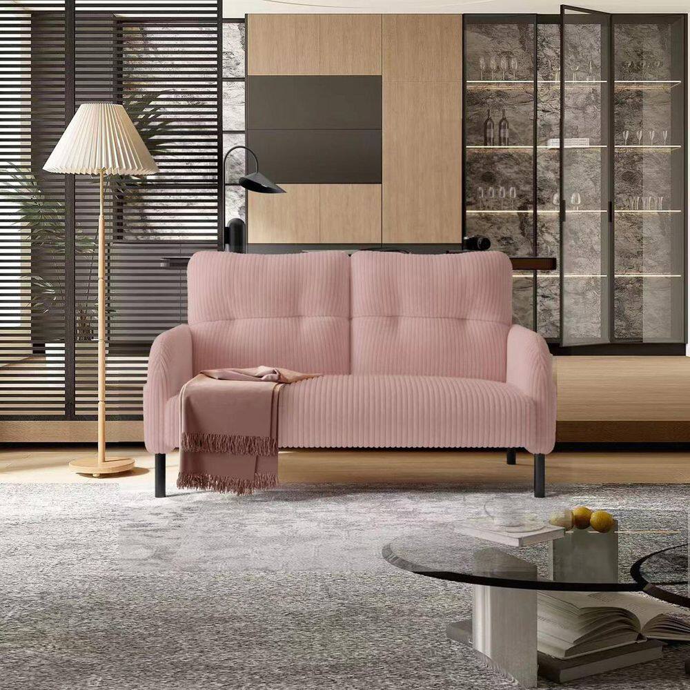 47 in. Modern Pink Corduroy Fabric 2-Seater Loveseat with High Back price history on PriceWatchPro