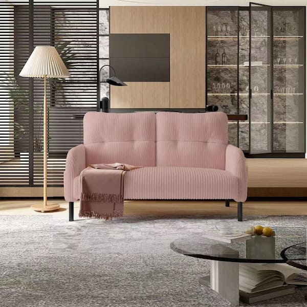 47 in. Modern Pink Corduroy Fabric 2-Seater Loveseat with High Back