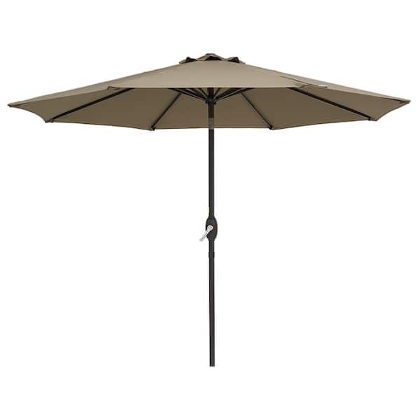 Unbranded 9 ft. Steel Crank Lift Market Patio Umbrella with Push Button Tilt in Taupe