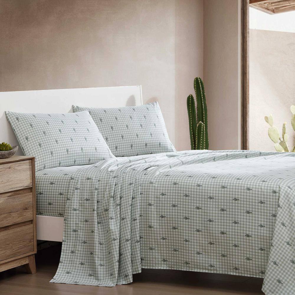 Green Plaid Cactus Twin Microfiber Bedding Set