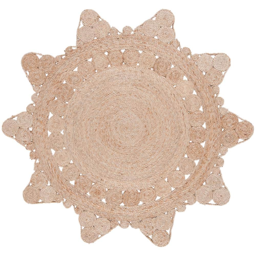 Natural Jute Handmade Round Rug with Intricate Border Design