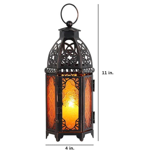 11 in. x 4 in. Black Metal with Glass Panels Vintage Lantern