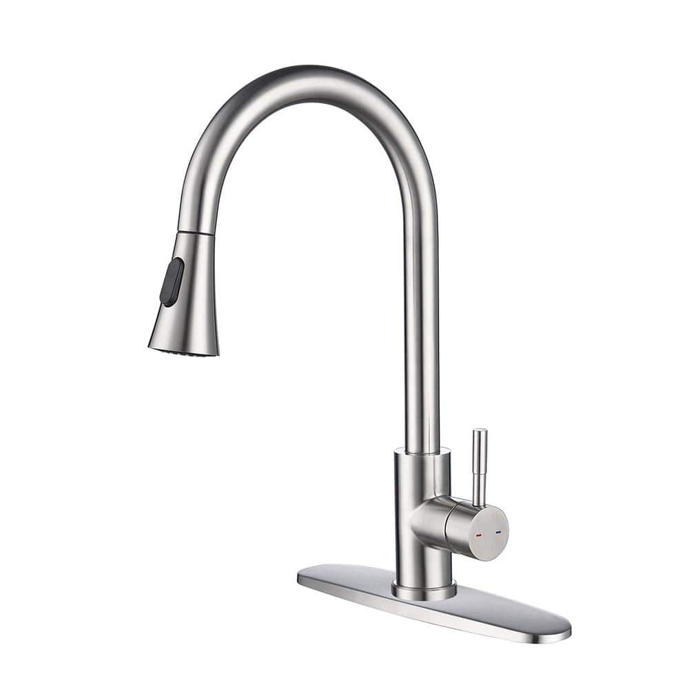 Single Handle Pull Down Sprayer Kitchen Faucet with Advanced Spray Stainless Steel Kitchen Sink Faucet in Brushed Nickel -  FLG, DD-0091-BN