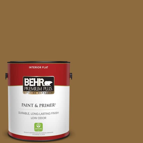 BEHR PREMIUM PLUS 1 gal. #300D-7 Spanish Leather Flat Low Odor Interior Paint & Primer