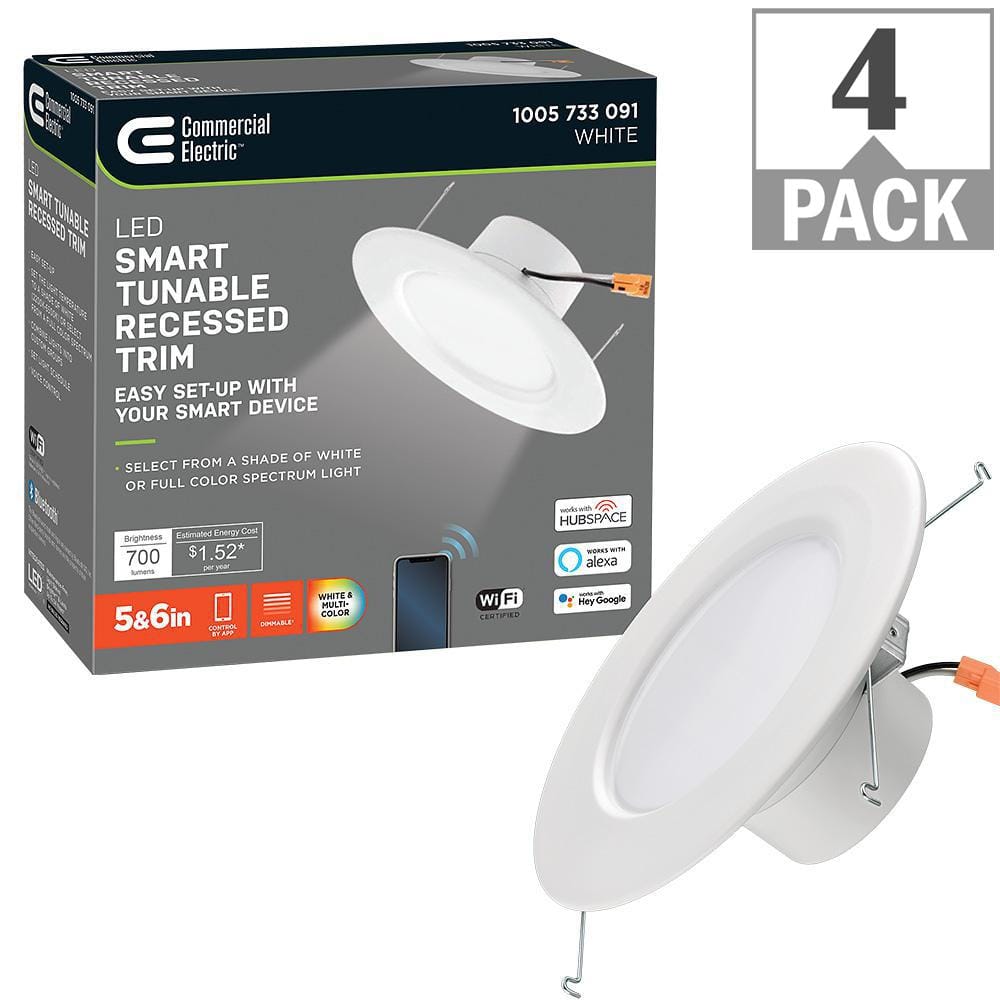 Commercial Electric 5 in./6 in. T20 Smart Hubspace Color Selectable CCT  Integrated LED Recessed Light Trim (4-Pack) 538562010 - The Home Depot