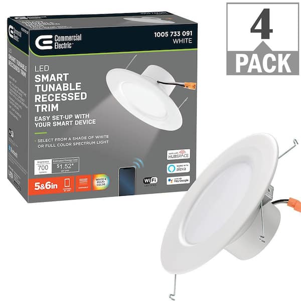 Commercial Electric 5 in./6 in. T20 Smart Hubspace Color Selectable CCT Integrated LED Recessed Light Trim (4-Pack)
