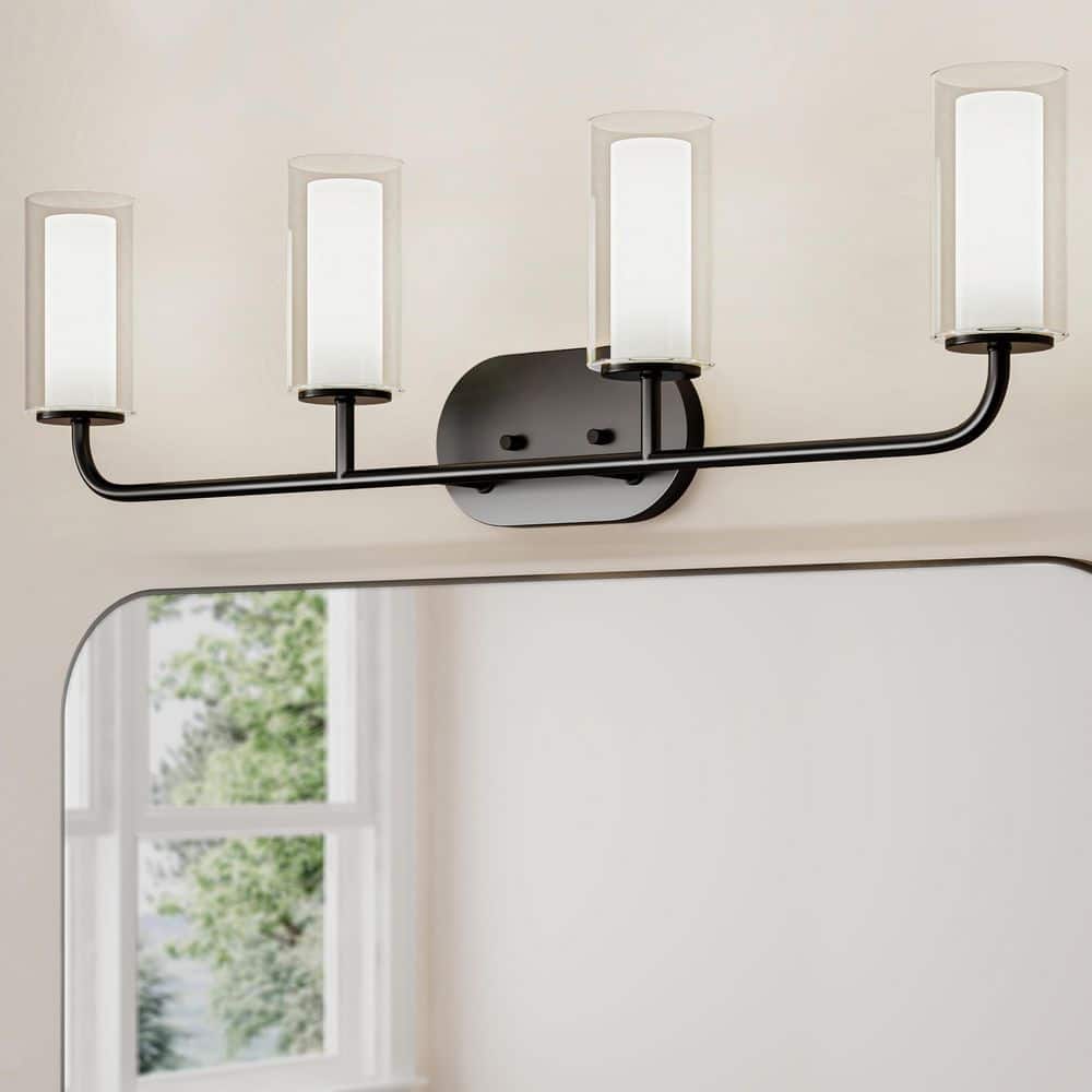 Mack 31.5 In. 4-Light Matte Black Modern Traditional Vanity Light with Layered Glass Shades price history on PriceWatchPro
