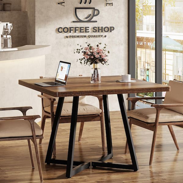 Moronia Rustic Brown Wood 31.5 in. Trestle Dining Table Seats 4, Square Dining Table for Dining Room, Small Space