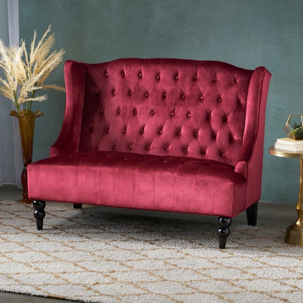 Harper & Bright Designs 50.25 in. Wine Red Solid Pine Frame Velvet 2-Seats Button-Tufted Loveseat with 2-Wingbacks and Gourd Shaped Legs