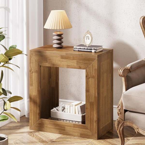 Andrea 23.6 in. Brown Rectangle Wood End Table, Narrow Side Table with Storage, Side End Table for Living Room, Bedroom
