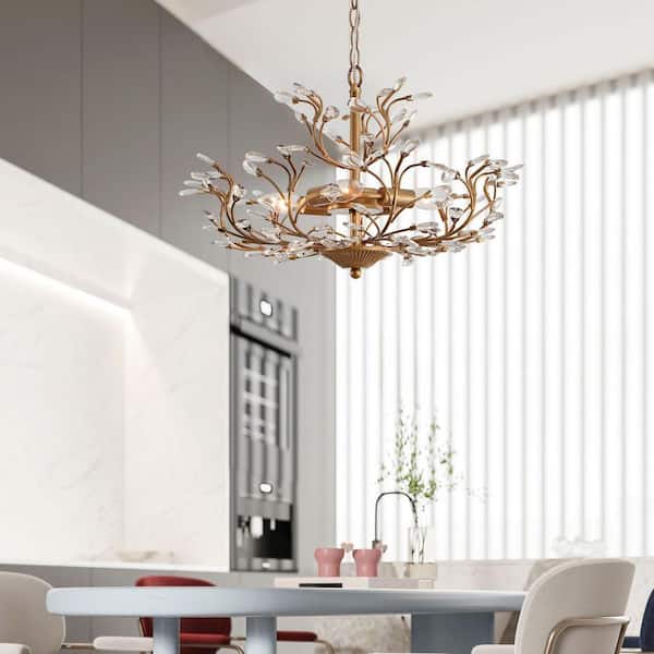 Jojospring Alina 18 in. 4-light Brushed Brass Crystal Beaded 9