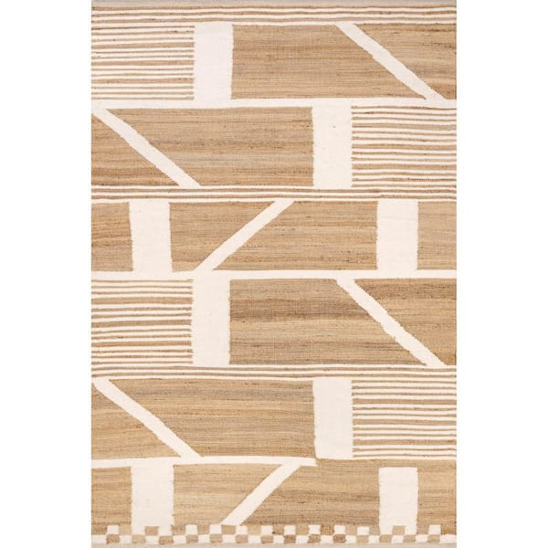 nuLOOM Ambrosia Geometric Tiled Jute Blend Natural 5 ft. x 8 ft. Area Rug