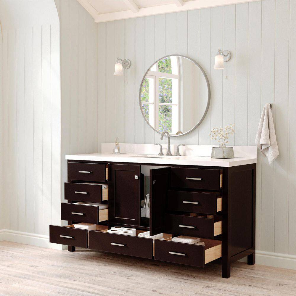 Espresso Solid Wood Freestanding Single Basin Vanity with Quartz Top