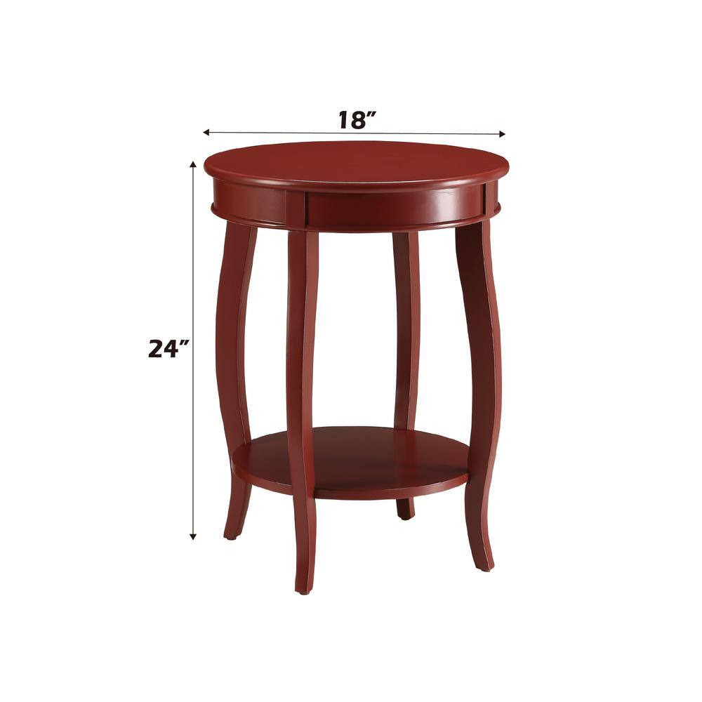 Aberta Round Red Wooden Side Table with Cabriole Leg and Shelf