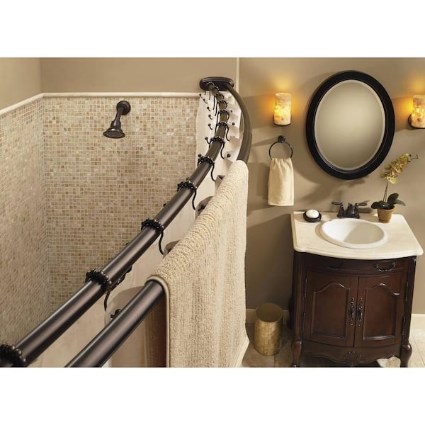 Moen Curved 57 In Adjustable Shower, Bathroom Shower Curtain Rod Curved Height