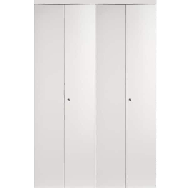 Impact Plus 66 in. x 84 in. Smooth Flush Primed Interior Closet Solid Core MDF Bi-fold Door with Chrome Trim