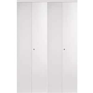 96 in. x 84 in. Smooth Flush Solid Core Primed MDF Interior Closet Bi-fold Door with Chrome Trim