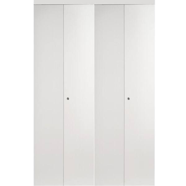 Impact Plus 96 in. x 84 in. Smooth Flush Primed Solid Core MDF Interior Closet Bi-Fold Door with Matching Trim