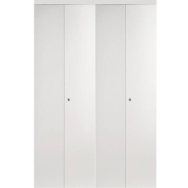 Impact Plus 4-Panel Smooth Flush Solid Core Primed MDF Interior Closet Bi-fold Door With White Trim