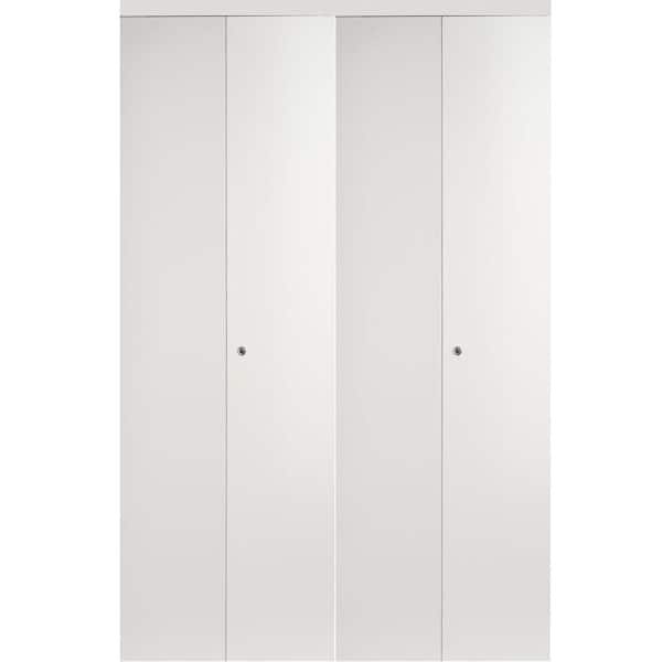 Impact Plus 48 in. x 80 in. Smooth Flush White Interior Closet Solid Core MDF Bi-Fold Door with Chrome Trim