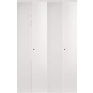 60 in. x 80 in. Smooth Flush White Interior Closet Solid Core MDF Bi-Fold Door with Chrome Trim