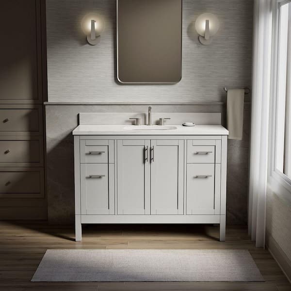KOHLER Hadron 49 in. Single Sink Freestanding Atmos Grey Bath Vanity with White Quartz Top Assembled