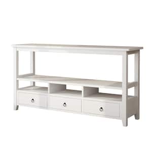 57.8 in. White Rectangle MDF Console Table with 3-Drawers and 3 Compartments