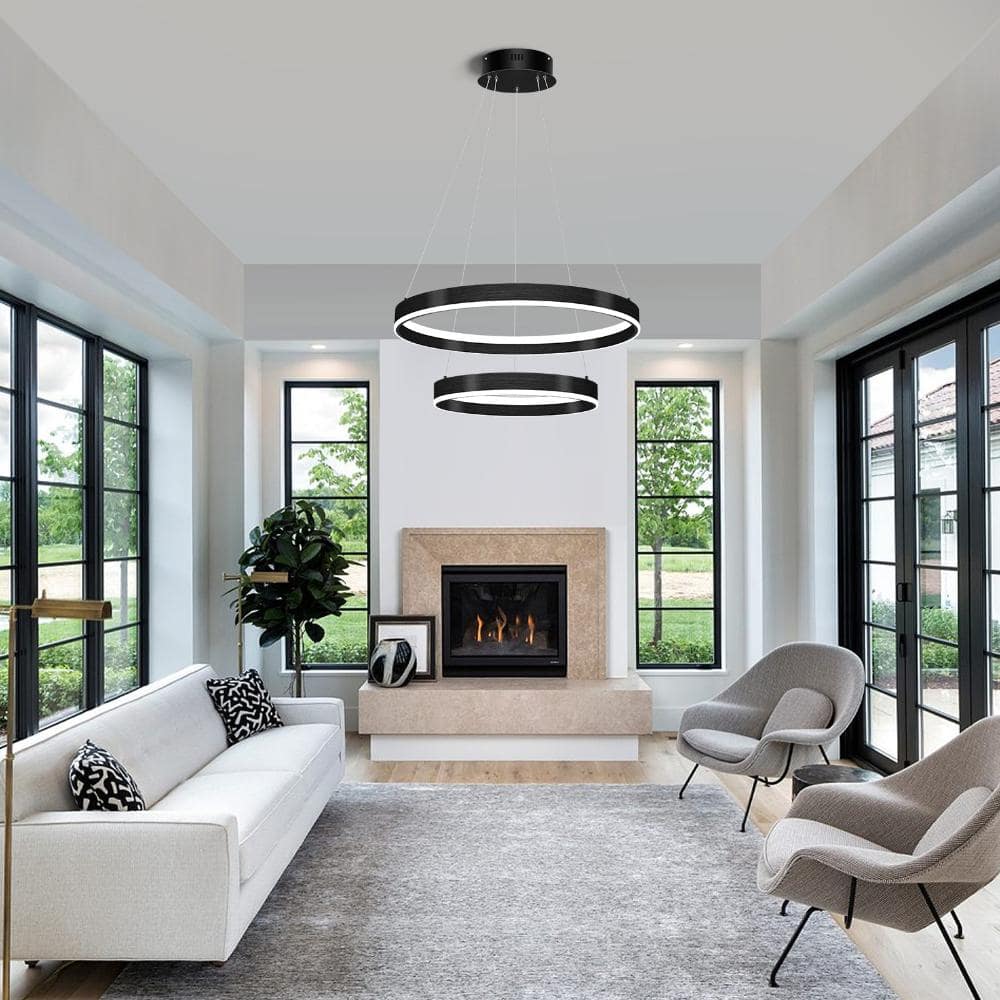 2 Light Dimmable Integrated LED Black Modern Circular Chandelier for Kitchen, Dining Room, Living Room, Bedroom, Villa price history on PriceWatchPro