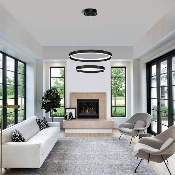 INFINITEINSPIRE HOME LLC 2 Light Dimmable Integrated LED Black Modern Circular Chandelier for Kitchen, Dining Room, Living Room, Bedroom, Villa