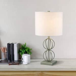 23 in. 1-Light Pewter Indoor Table Lamp with Fabric Lamp Shade and Geometric Metal base