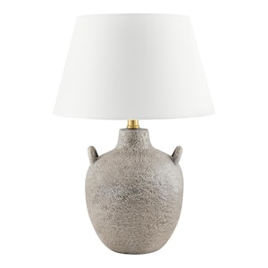 Ripken 19.25 in. Natural Textural Artisan 1-Light Ceramic Table Lamp with White Fabric Bell Shade