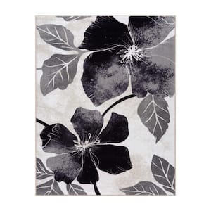 Black/Grey 2 ft. x 3 ft. Non-Skid Floral Area Rug