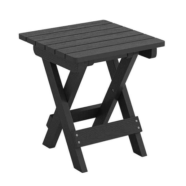 Small Outdoor Folding Side Table HDPS Weather-Resistant Patio End Table for Deck Porch Pool 14 in. Height Black