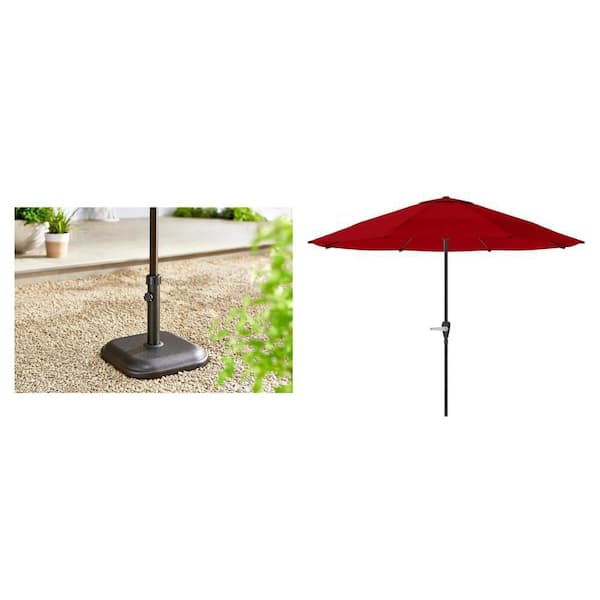 9 ft. Aluminum Red Patio Umbrella and 26 lbs. Black Umbrella Base