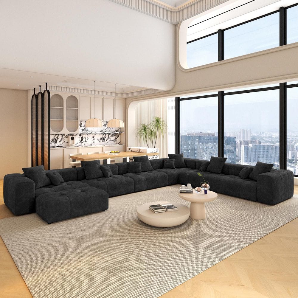 J&E Home 7-Piece Linen Oversized 184 in. W Sectional Sofa Modular