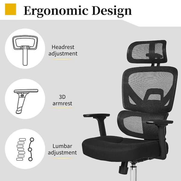 Fabric High Back Ergonomic Office Chair in Black with Lumbar Support, Flip-Up Armrests and Swivel Wheels Desk Chair