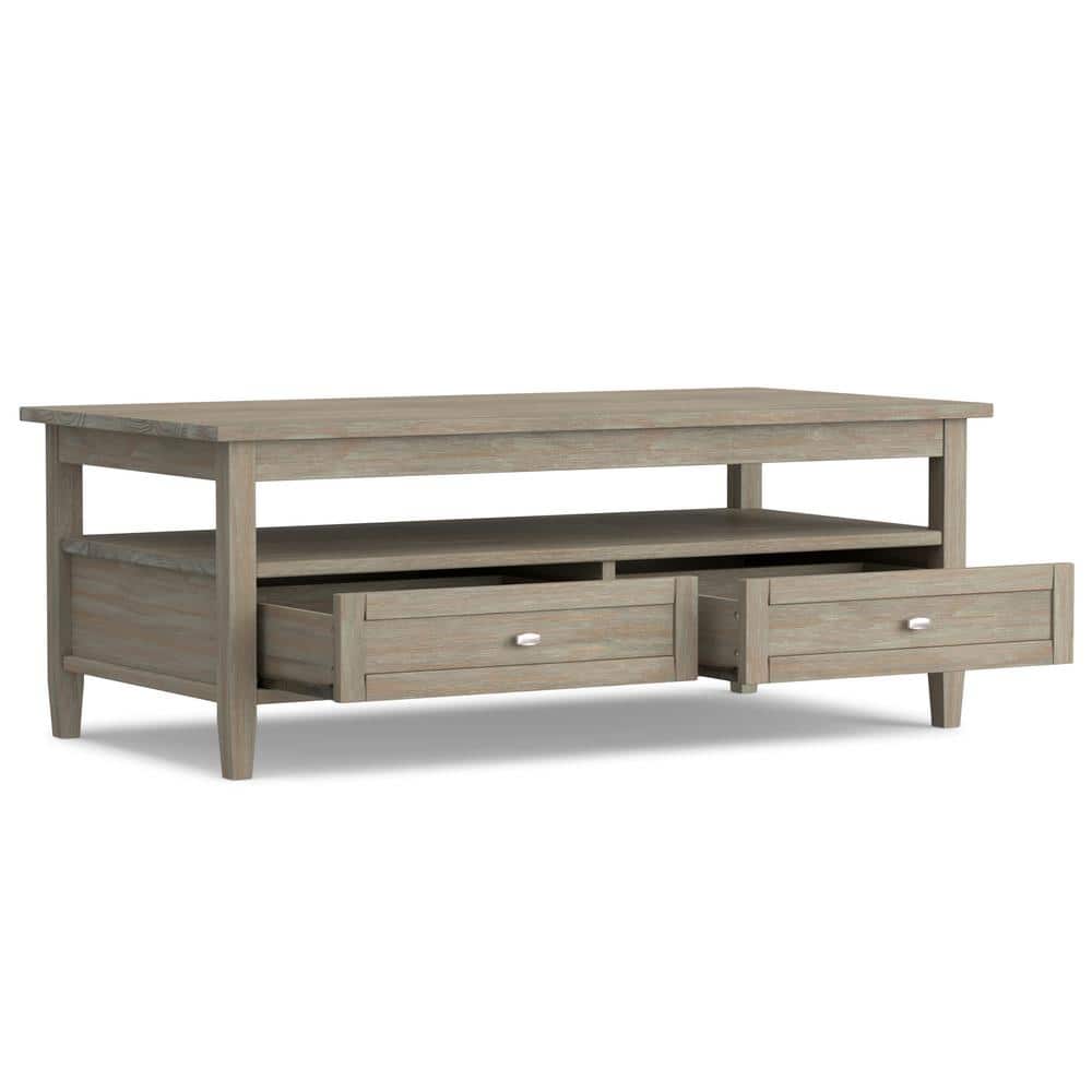 Distressed Gray Rectangular Wood Coffee Table with Storage