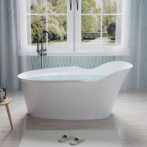 66 in. x 33 11/16 in. Acrylic Soaking Bathtub with White Pop-Up Drain and Overflow in Glossy White
