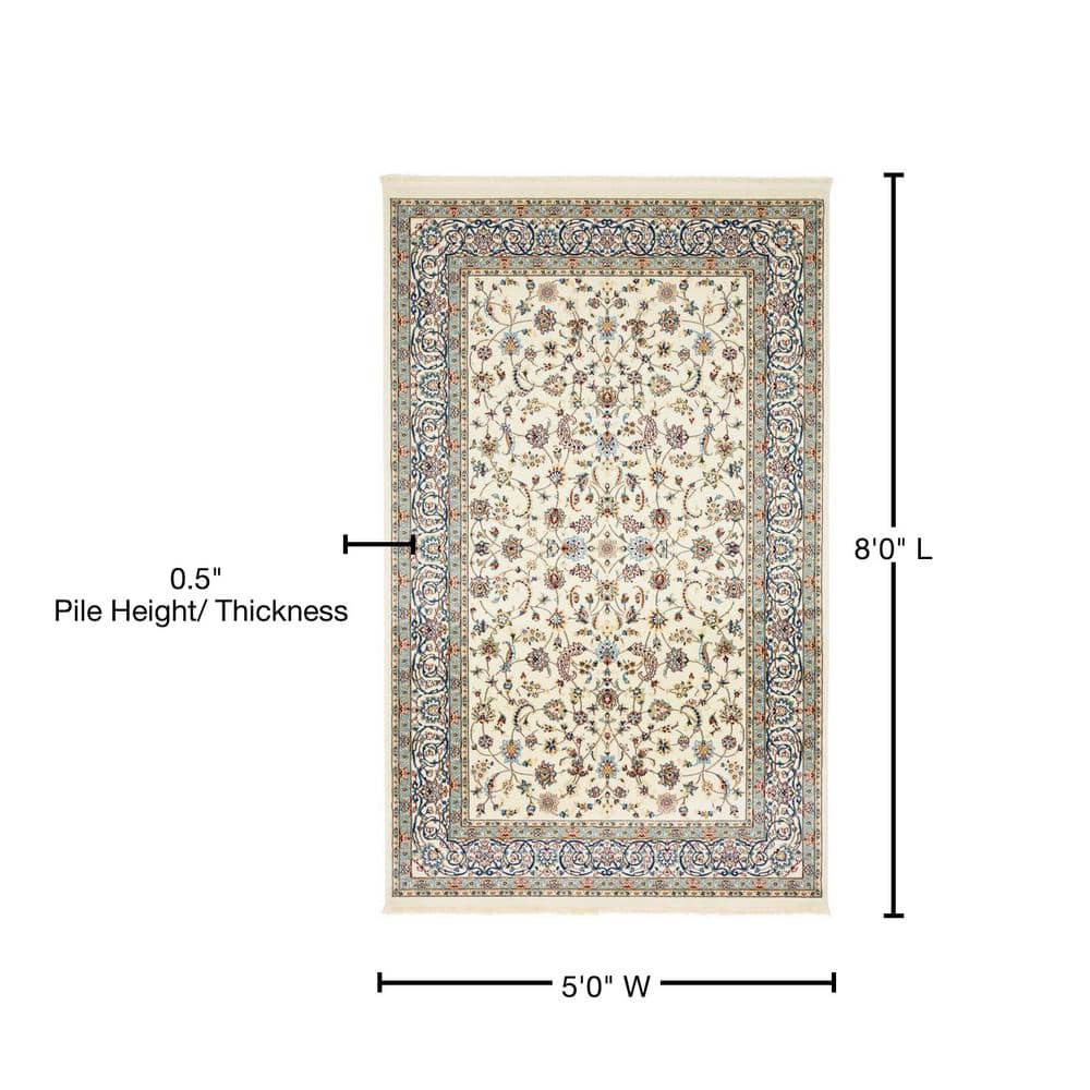 Ivory Floral Synthetic Stain-Resistant Rectangular Area Rug